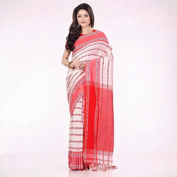 White_Red_Cotton_Striped_Woven_Saree_For_Women