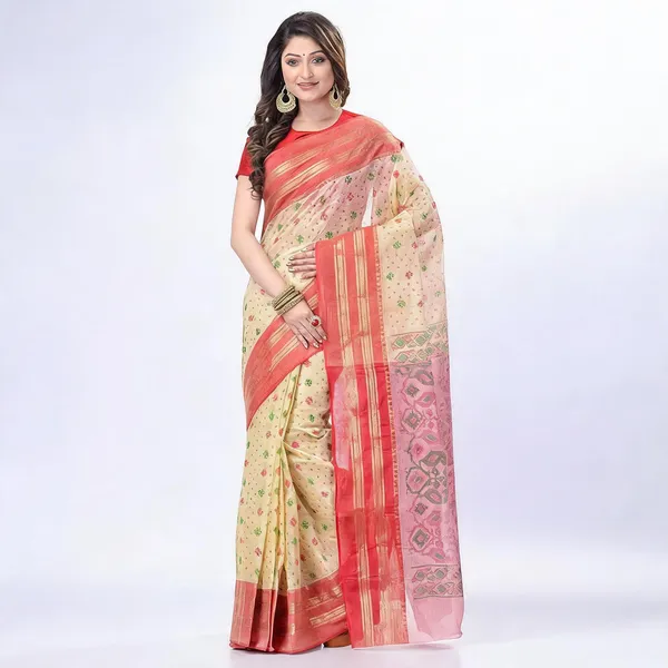 Red_Cotton_Woven_Jamdani_Saree_For_Women