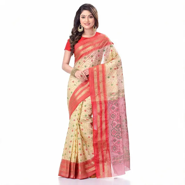 Red_Cotton_Woven_Jamdani_Saree_For_Women