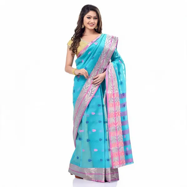 Blue_Cotton_Handloom_Woven_Bengal_Tant_Saree_For_Women