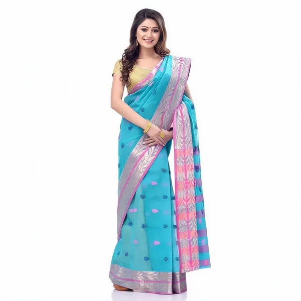 Blue_Cotton_Handloom_Woven_Bengal_Tant_Saree_For_Women