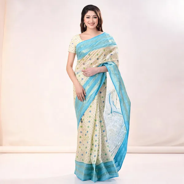 Blue_Cotton_Woven_Jamdani_Saree_For_Women
