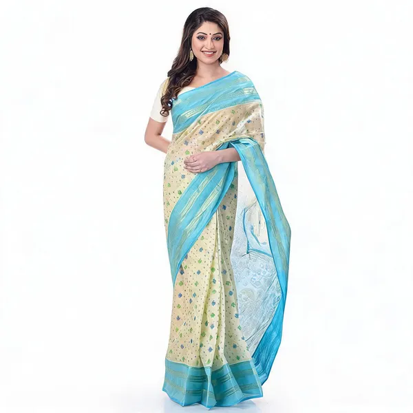 Blue_Cotton_Woven_Jamdani_Saree_For_Women