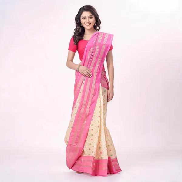 Pink_Cotton_Woven_Jamdani_Tant_Saree_For_Women
