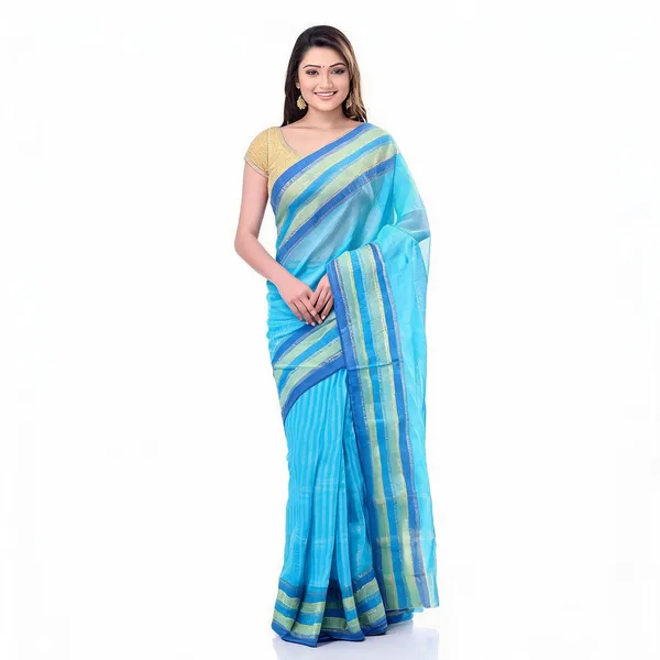 Blue_Cotton_Bengal_Handloom_Classic_Tant_Saree_For_Women