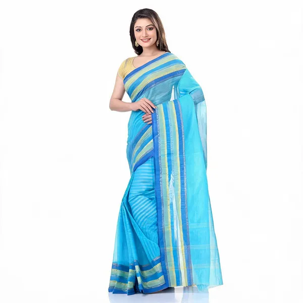 Blue_Cotton_Bengal_Handloom_Classic_Tant_Saree_For_Women