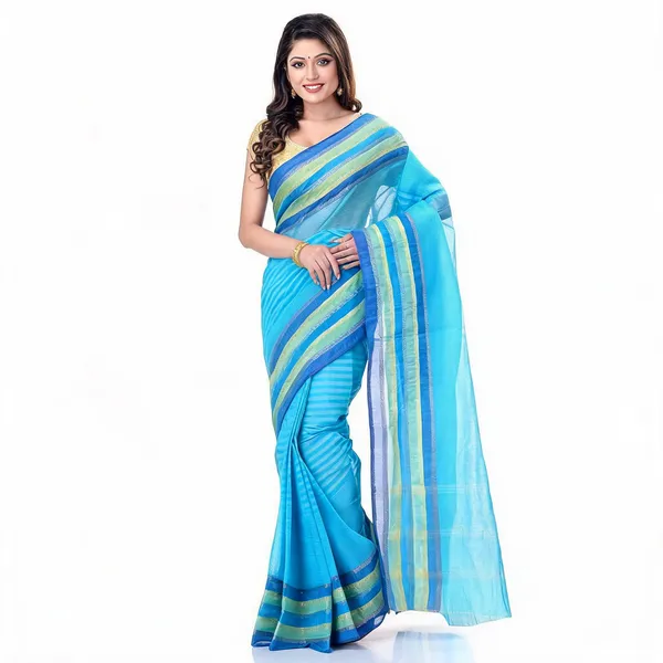 Blue_Cotton_Woven_Floral_Handloom_Tant_Saree_For_Women