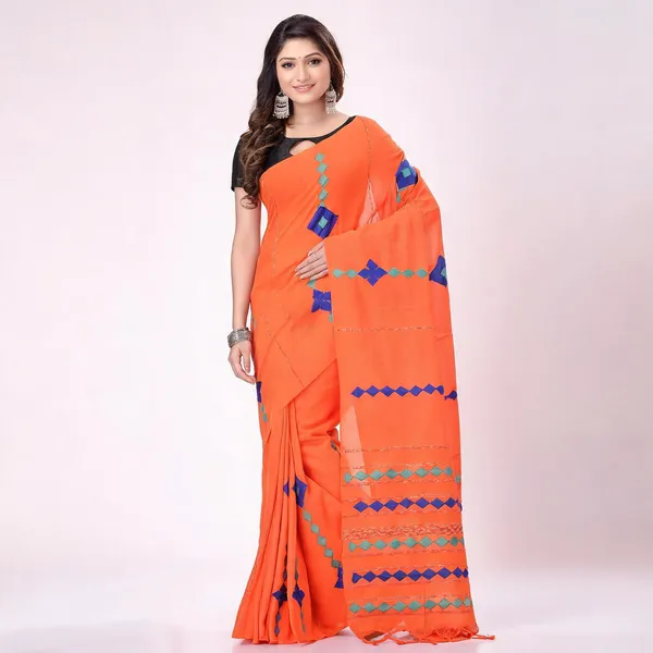 Orange_Cotton_Handloom_Striped_Saree_With_Blouse_For_Women