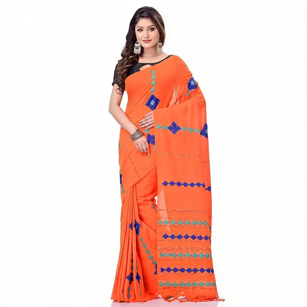 Orange_Cotton_Handloom_Striped_Saree_With_Blouse_For_Women