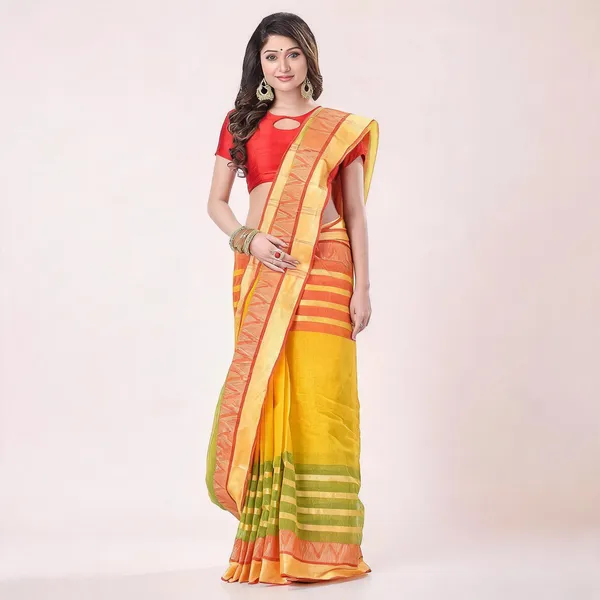 Yellow_Cotton_Handloom_Woven_Bengal_Tant_Saree_For_Women