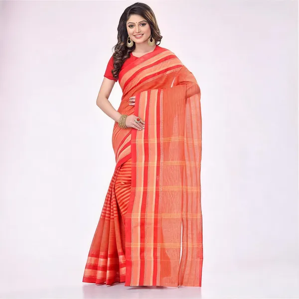 Orange_Cotton_Handloom_Woven_Striped_Saree_For_Women