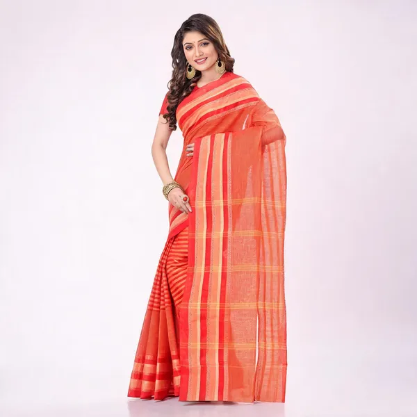 Orange_Cotton_Handloom_Woven_Striped_Saree_For_Women