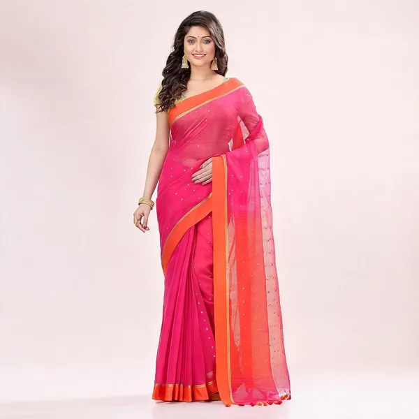 Pink_Orange_Cotton_Handloom_Woven_Saree_With_Blouse_For_Women