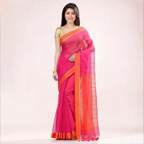 Pink_Orange_Cotton_Handloom_Woven_Saree_With_Blouse_For_Women