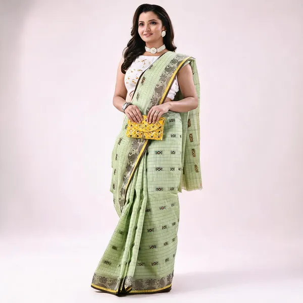 Green_Cotton_Handloom_Woven_Bengal_Tant_Saree_For_Women