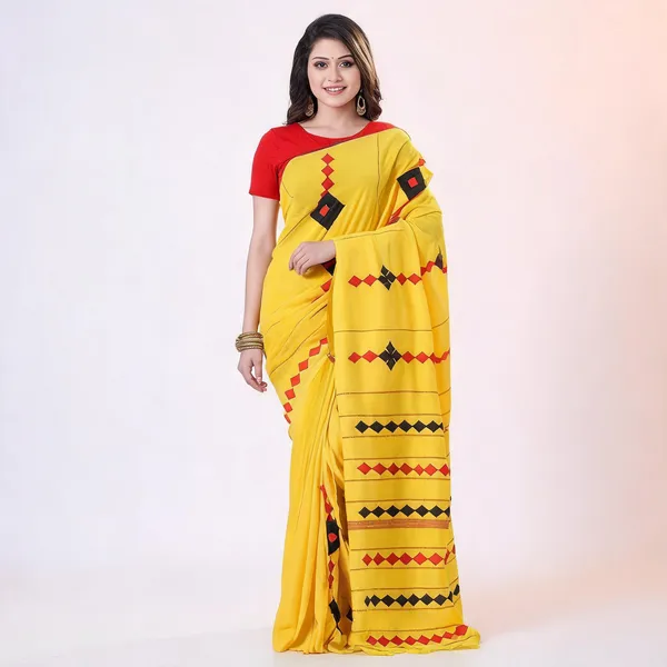 Yellow_Cotton_Handloom_Striped_Saree_With_Blouse_Piece_For_Women