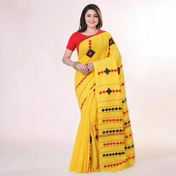 Yellow_Cotton_Handloom_Striped_Saree_With_Blouse_Piece_For_Women