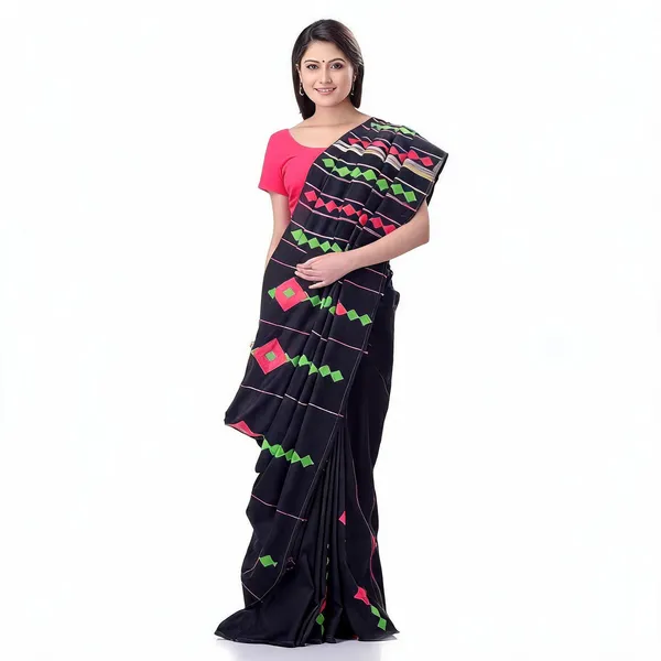 Black_Cotton_Handloom_Striped_Woven_Saree_With_Blouse_For_Women