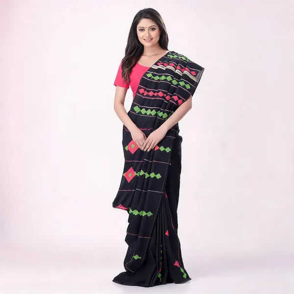 Black_Cotton_Handloom_Striped_Woven_Saree_With_Blouse_For_Women
