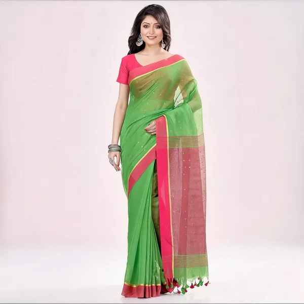 Green_Pink_Cotton_Handloom_Woven_Saree_With_Blouse_For_Women
