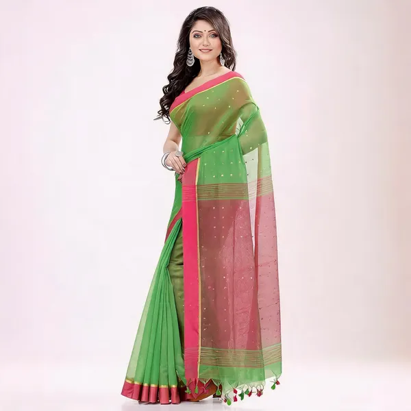 Green_Pink_Cotton_Handloom_Woven_Saree_With_Blouse_For_Women
