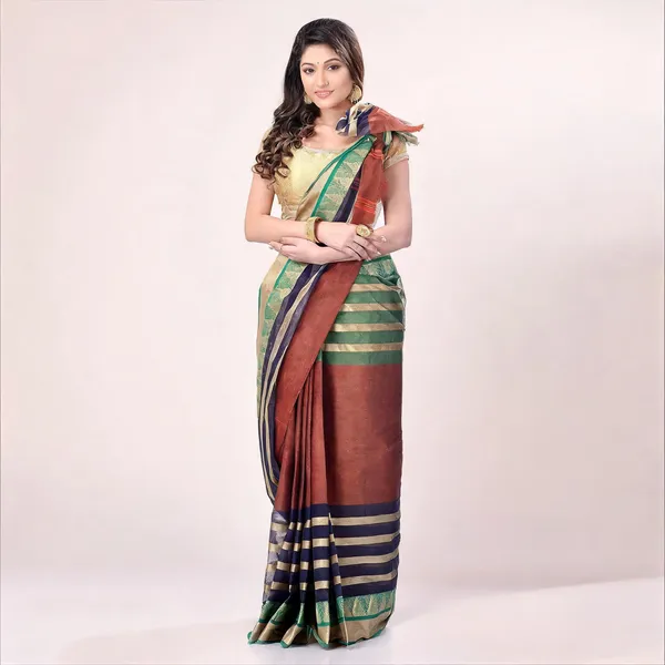Brown_Cotton_Striped_Woven_Saree_For_Women