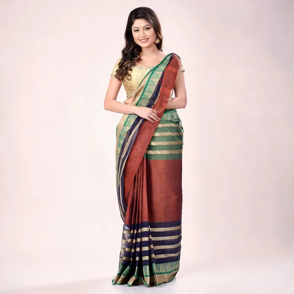 Brown_Cotton_Striped_Woven_Saree_For_Women