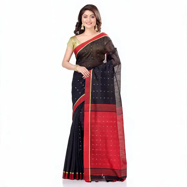 Black_Red_Cotton_Handloom_Woven_Saree_With_Blouse_For_Women