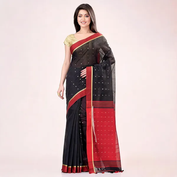 Black_Red_Cotton_Handloom_Woven_Saree_With_Blouse_For_Women