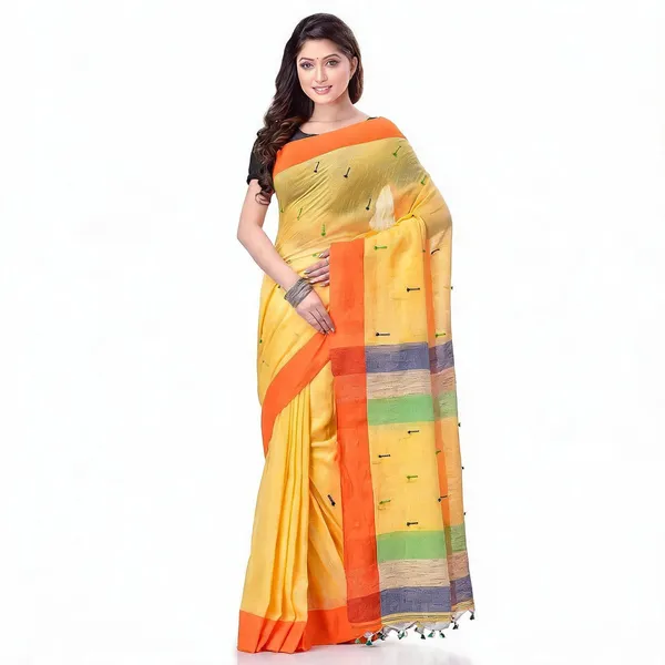 Yellow_Cotton_Handloom_Woven_Solid_Saree_With_Blouse_For_Women