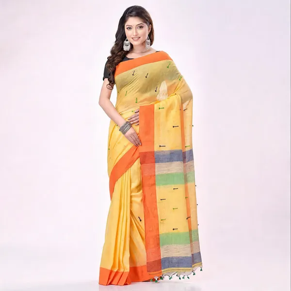 Yellow_Cotton_Handloom_Woven_Solid_Saree_With_Blouse_For_Women