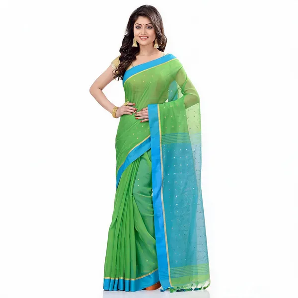 Green_Blue_Cotton_Handloom_Woven_Saree_With_Blouse_For_Women