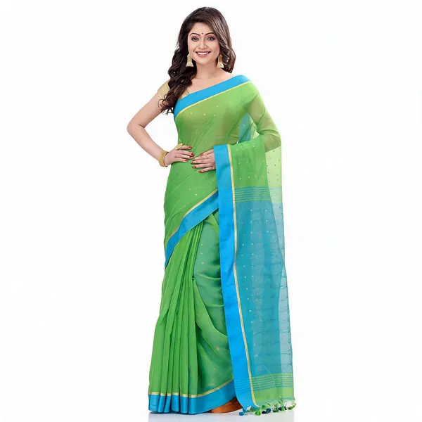 Green_Blue_Cotton_Handloom_Woven_Saree_With_Blouse_For_Women