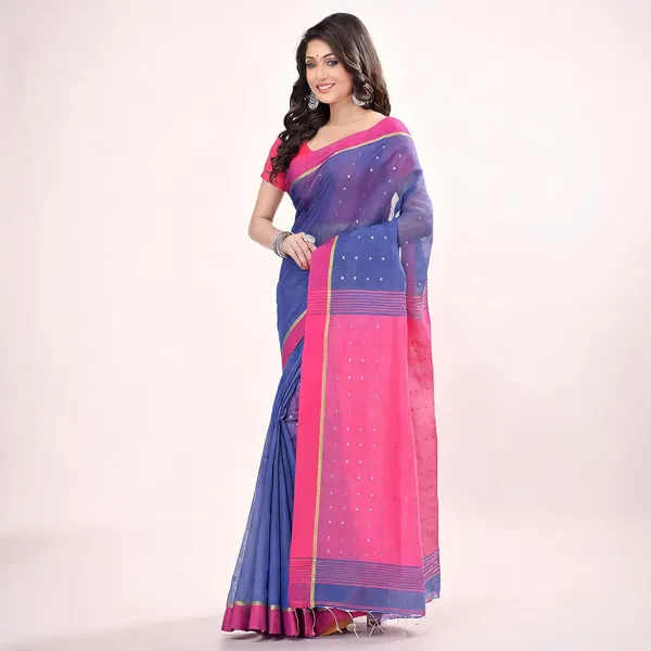 Blue_Pink_Cotton_Handloom_Woven_Saree_With_Blouse_For_Women
