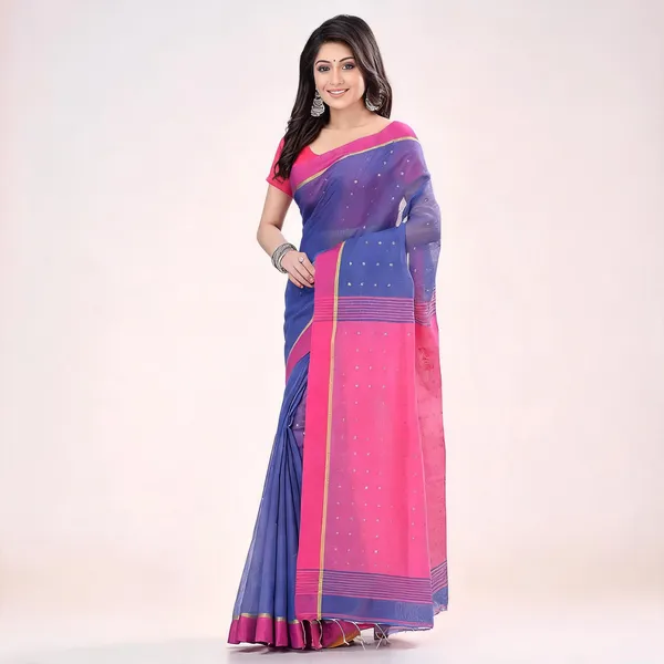 Blue_Pink_Cotton_Handloom_Woven_Saree_With_Blouse_For_Women