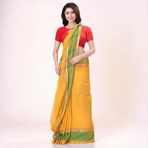 Yellow_Cotton_Handloom_Woven_Striped_Saree_With_Blouse_For_Women