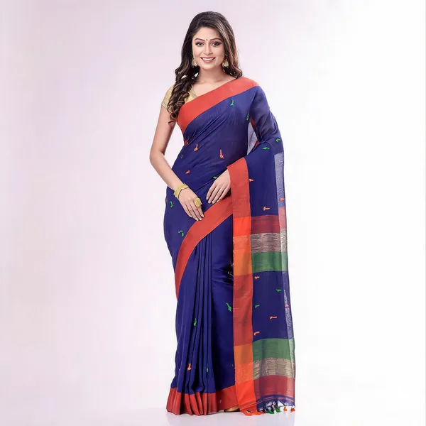 Blue_Cotton_Tant_Woven_Saree_With_Blouse_For_Women