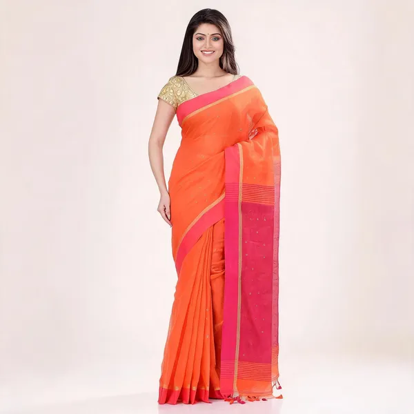 Orange_Pink_Cotton_Handloom_Woven_Saree_With_Blouse_For_Women
