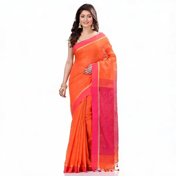 Orange_Pink_Cotton_Handloom_Woven_Saree_With_Blouse_For_Women
