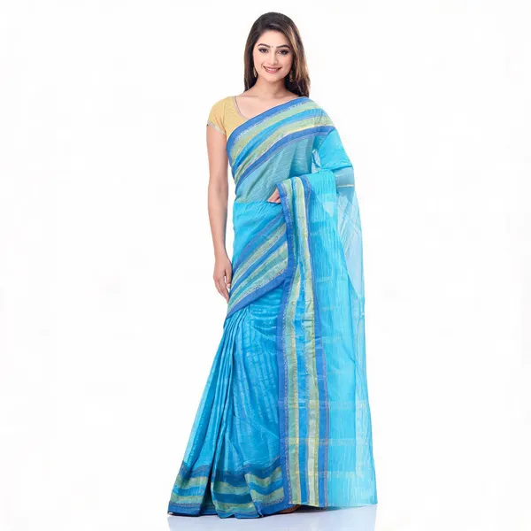 Blue_Cotton_Handloom_Classic_Bengal_Tant_Saree_For_Women