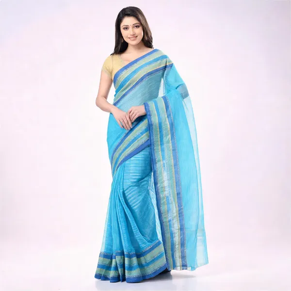 Blue_Cotton_Handloom_Classic_Bengal_Tant_Saree_For_Women