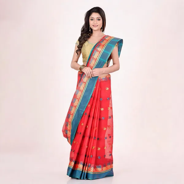 Light_Red_Cotton_Handloom_Tant_Saree_For_Women