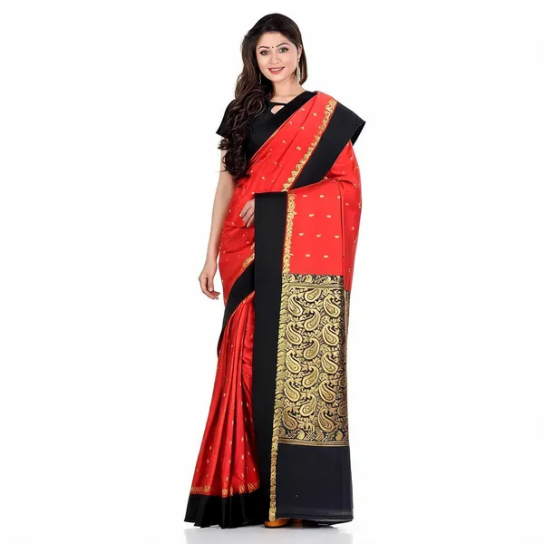 Red_Black_Art_Silk_Zari_Floral_Saree_With_Blouse_For_Women