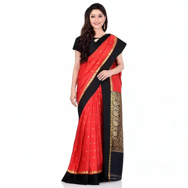 Red_Black_Art_Silk_Zari_Floral_Saree_With_Blouse_For_Women