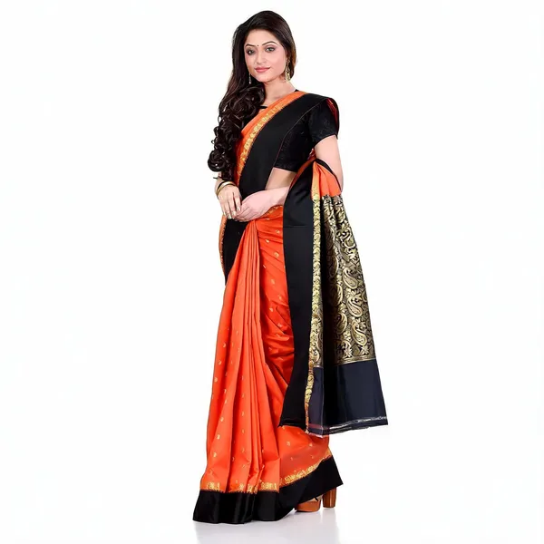Orange_Black_Art_Silk_Handloom_Zari_Saree_For_Women