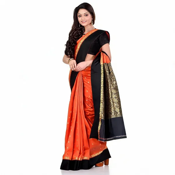Orange_Black_Art_Silk_Handloom_Zari_Saree_For_Women