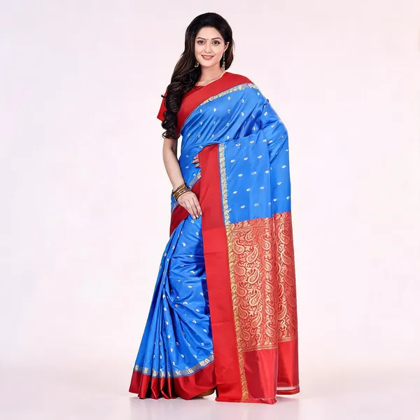Sky_Blue_Red_Art_Silk_Zari_Handloom_Saree_With_Blouse_For_Women