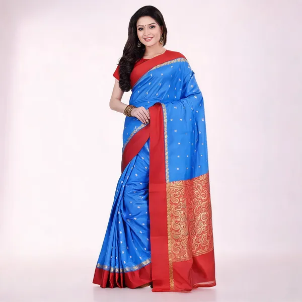 Sky_Blue_Red_Art_Silk_Zari_Handloom_Saree_With_Blouse_For_Women