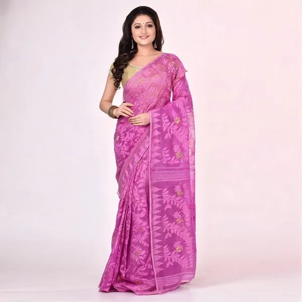 Purple_Cotton_Floral_Dhakai_Jamdani_Saree_For_Women
