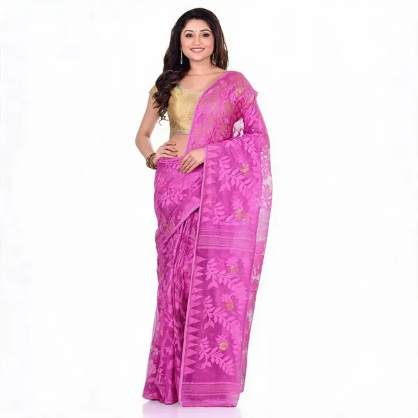 Purple_Cotton_Floral_Dhakai_Jamdani_Saree_For_Women